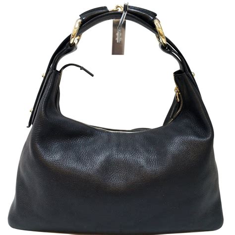 gucci black leather horsebit hobo|authentic Gucci hobo bag.